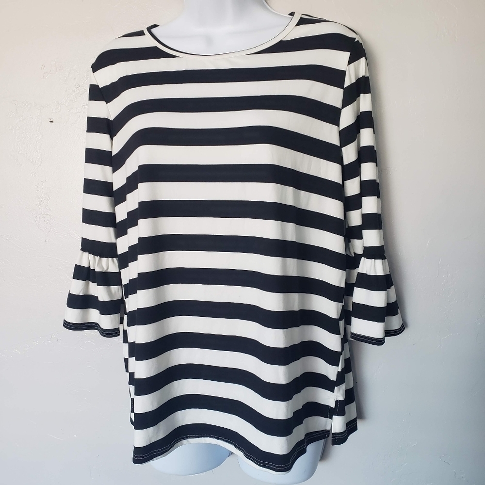 Lime n Chili Small NWOT Black and White Striped Blouse Quarter Sleeve Soft Top